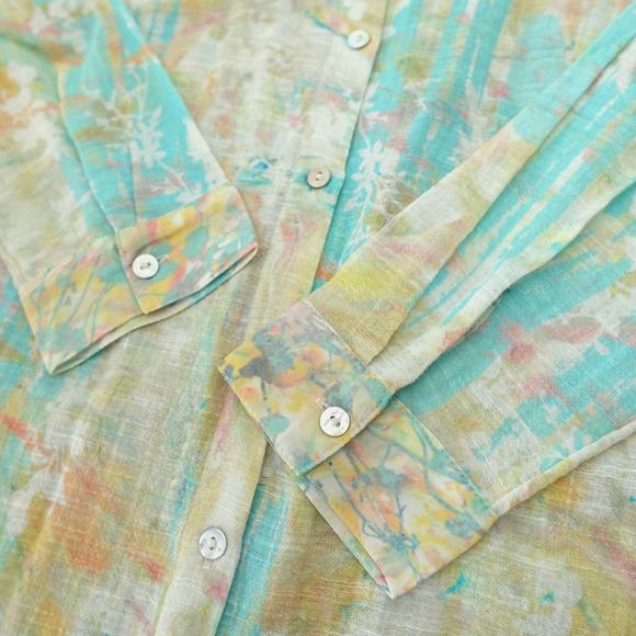 Soft Surroundings Shirt Medium Green Abstract Gauze Contrast Tunic Art to Wear - Picture 15 of 16